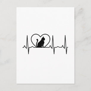 Carte Postale Battement de coeur de chat avec coeur 
