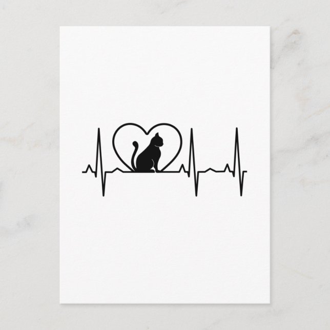 Carte Postale Battement de coeur de chat avec coeur  (Devant)