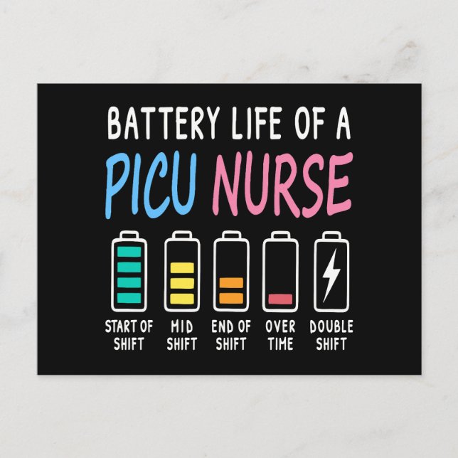 Carte Postale Battery life of a PICU nurse humor chart (Devant)
