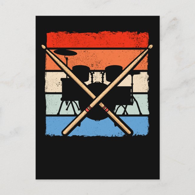Carte Postale Batteur Rétro Baguettes de Batterie Amateur de Mus (Devant)