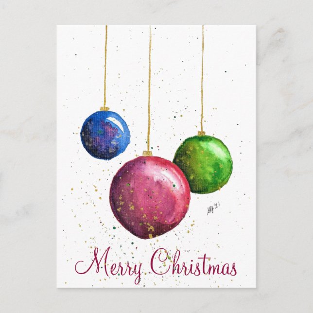 Carte Postale Baubles de Noël Whimsical, coloré (Devant)