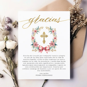 Carte Postale Bautizo rose & or Merci espagnol