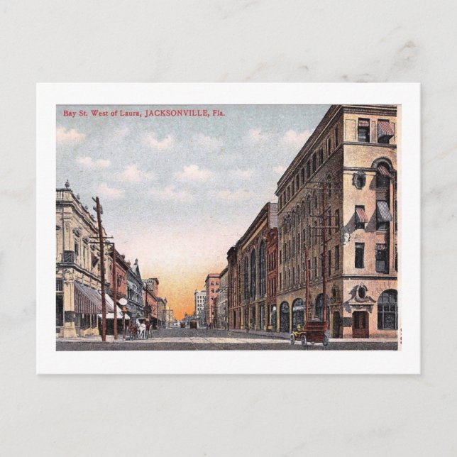 Carte Postale Bay St, Jacksonville, Floride Vintage (Devant)