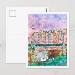 Carte Postale Bayonne France Célèbre Travel Place Aquarelle