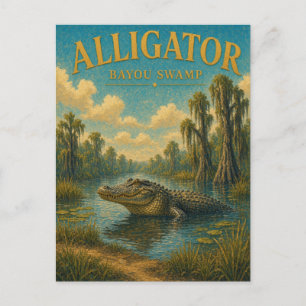 Carte Postale Bayou Alligator Marais Eau Colorée GeoSaga