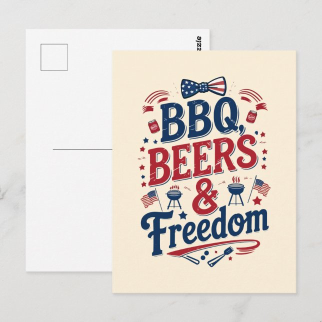 Carte Postale BBQ, Bières & Liberté - Vibes 4 juillet rétro (Devant / Derrière)