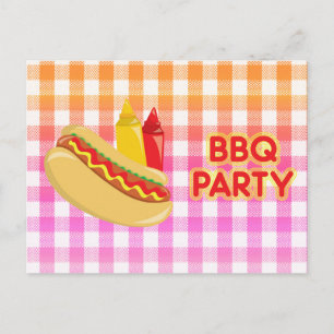 Carte Postale BBQ Party En vichy nappes Hot Chien Condiments