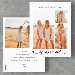 Carte Postale Be My Bridesmaid Photo Collage Calligraphie Coeur