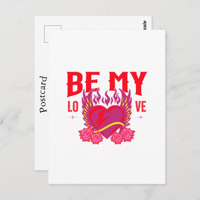 Carte Postale Be My Love Retro Heart Rose Biker Valentine   (Devant / Derrière)