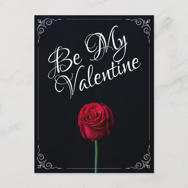 Carte Postale Be My Valentine - Rose rouge foncé (Devant)