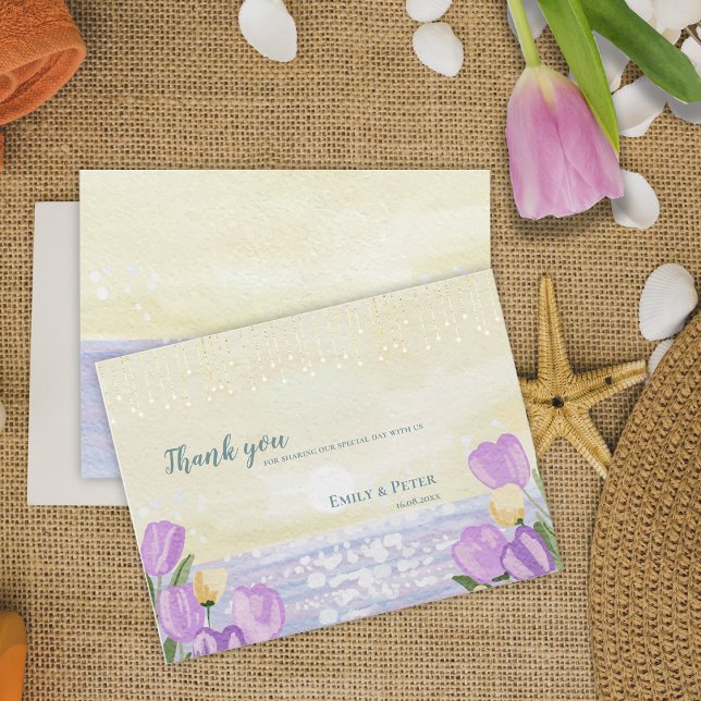 Carte Postale Beach Coastal Purple Floral Wedding Thank You (Beach Coastal Purple Floral Wedding Thank You Postcard)