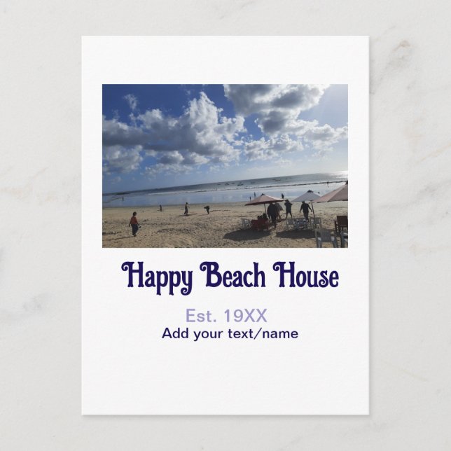 Carte Postale Beach house est. Ajouter année photo latitude long (Devant)