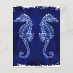 Carte Postale beach lover coastal ocean blue seahorses