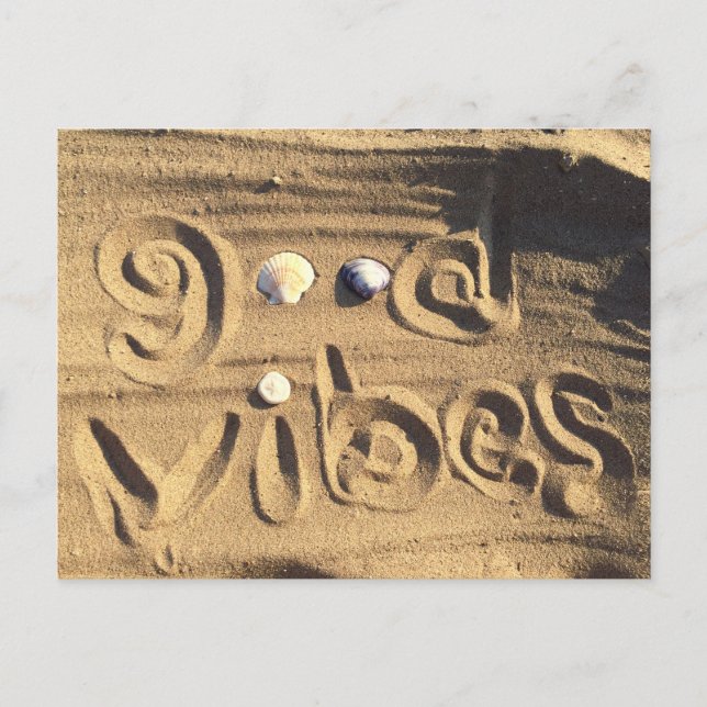Carte Postale Beach Sand Seashells Photo Fun Good Vibes Citation (Devant)