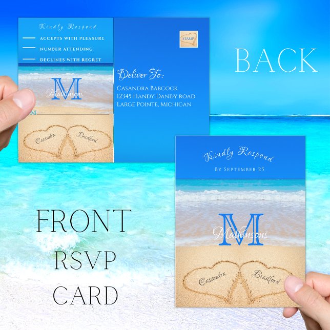 Carte Postale Beach Wedding Hearts in the Sand RSVP (Créateur téléchargé)