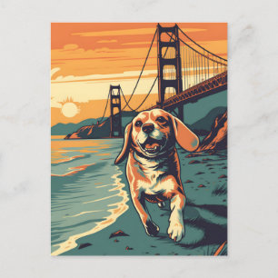 Carte Postale Beagle au Golden Gate Bridge au coucher du soleil
