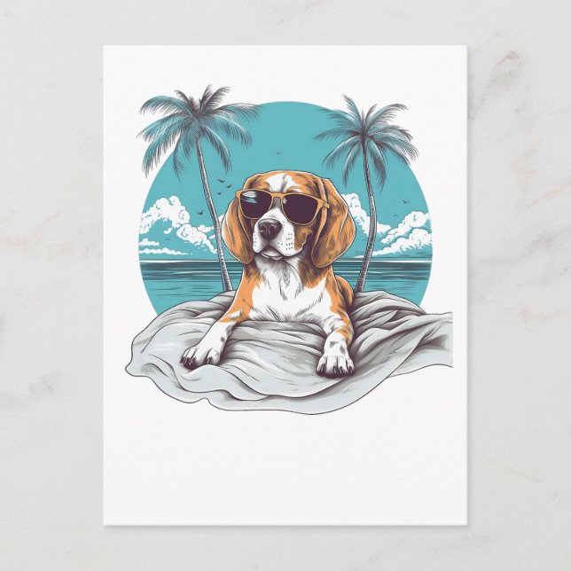 Carte Postale Beagle avec lunettes de soleil à la plage (Devant)