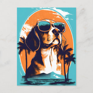 Carte Postale Beagle avec lunettes de soleil à la plage