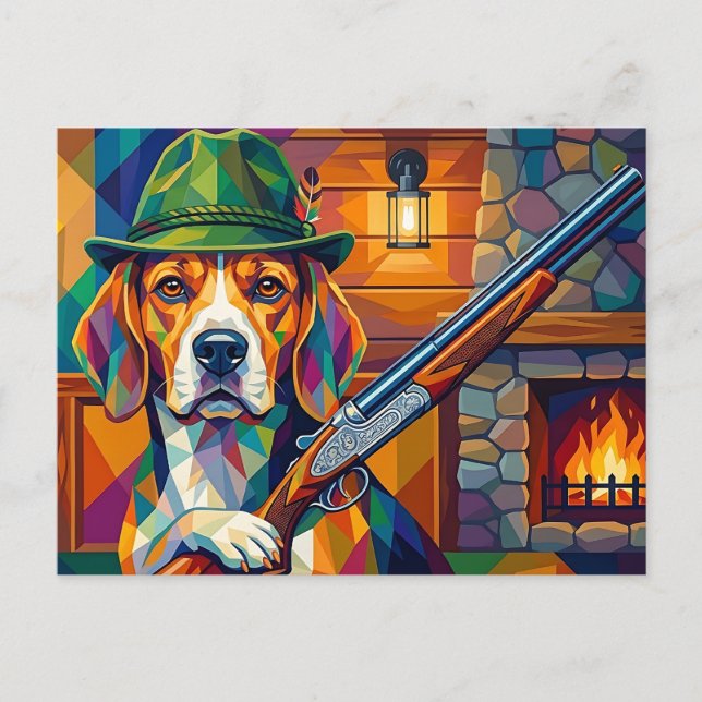 Carte Postale Beagle chasseur Pop Art – Chien de chasse moderne (Devant)