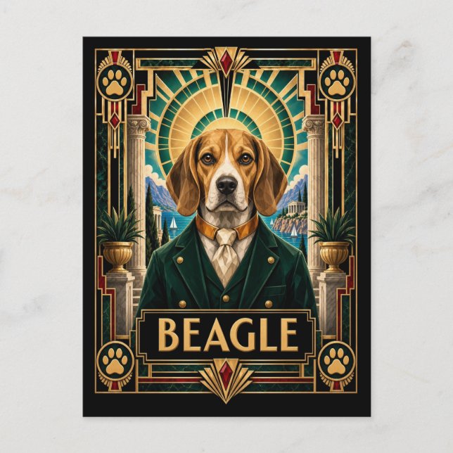 Carte Postale Beagle, Chien Art Déco (Devant)