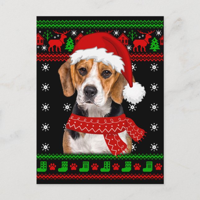 Carte Postale Beagle Chien laide Sweater Noël Chiot Amoureux des (Devant)