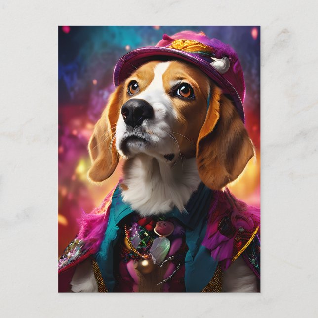 Carte Postale Beagle dans un Casquette rose (Devant)