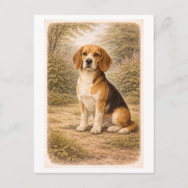 Carte Postale Beagle de style vintage (Devant)