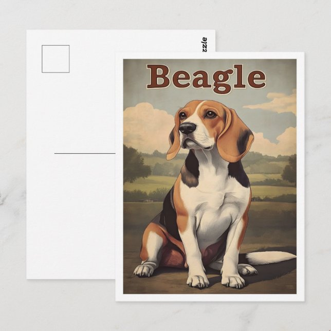 Carte Postale Beagle Dog Vintage Art (Devant / Derrière)