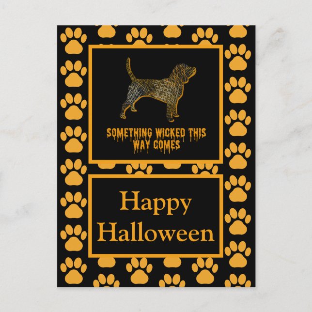 Carte Postale Beagle Hound Chien Silhouette Halloween Orange (Devant)