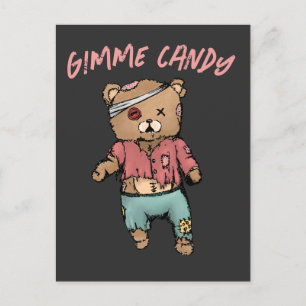 Carte Postale Bear en Teddy rose mignonne Zombie Gimme Candy Hal