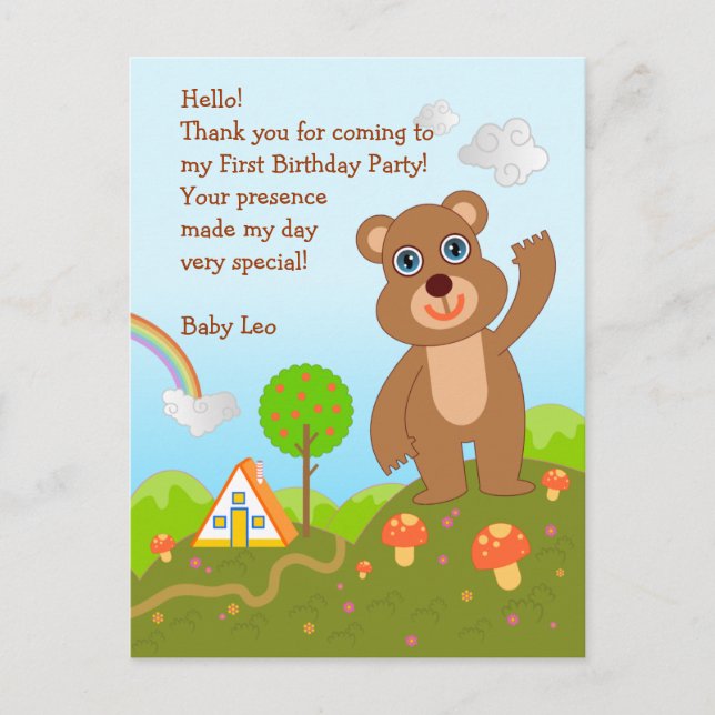 Carte Postale Bear First Birthday Merci note (Devant)