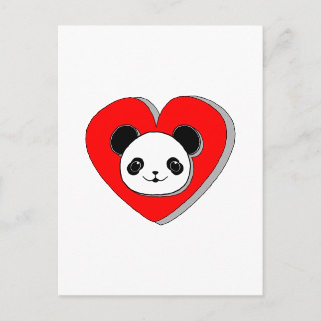 Carte Postale Bear Panda Et Dessin De Coeur Rouge (Devant)