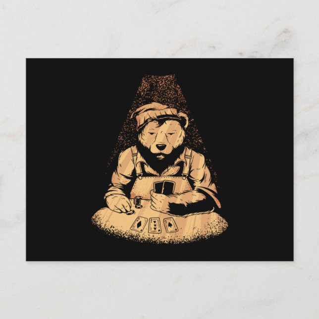 Carte Postale Bear Playing Poker Cards Casino Game Gambling Gift (Devant)