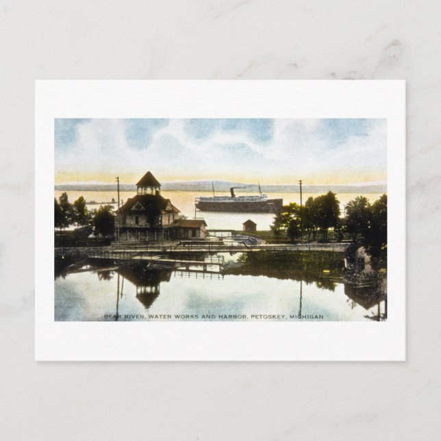 Carte Postale Bear River, Water Works and Harbour, Petoskey, Mic (Devant)