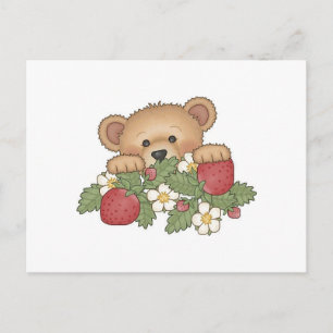 Carte Postale Bear Teddy cueillir des fraises