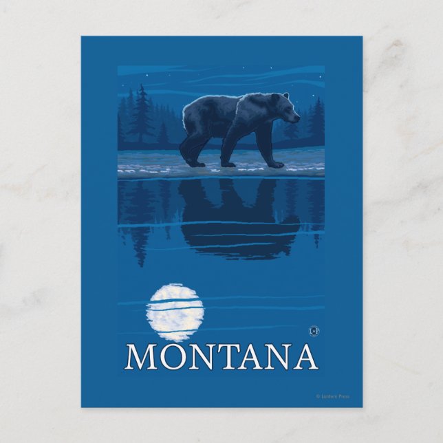 Carte Postale Bear Walking in Moonlight Vintage voyage (Devant)