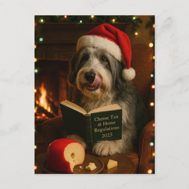 Carte Postale Bearded collie 'Cheese Tax' Christmas postcard (Devant)