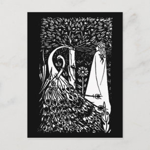 Carte postale Beardsley Nouveau Lady & Peacococks