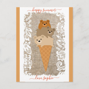 Carte Postale Bears mignonne Ice Cream Cone Happy été