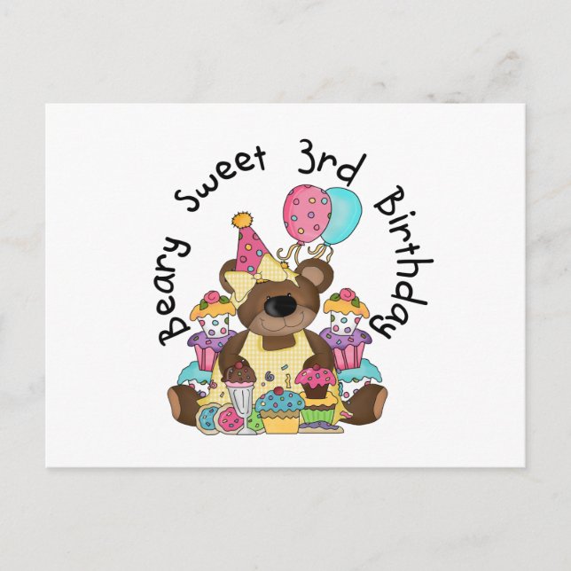 Carte Postale Beary Sweet 3e Anniversaire Tshirts et cadeaux (Devant)
