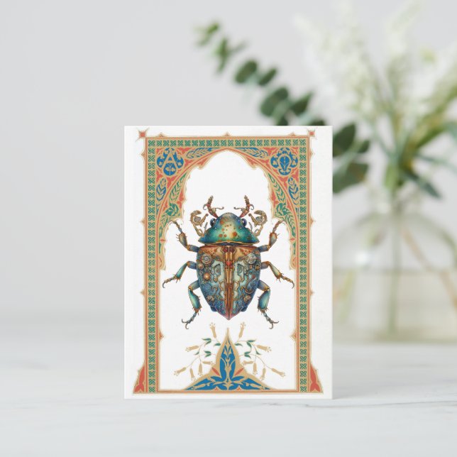 Carte Postale Beatle bleu steampunk orange (Debout devant)