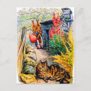 Carte Postale Beatrix Potter - Des lapins regardent le chat