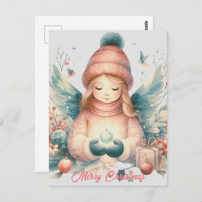 Carte Postale Beau ange d'hiver au milieu de la nature du nord (Devant / Derrière)