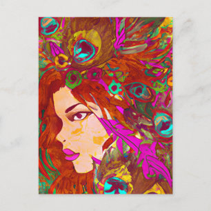 Carte Postale Beau art Abstrait   Femmes avec plumes