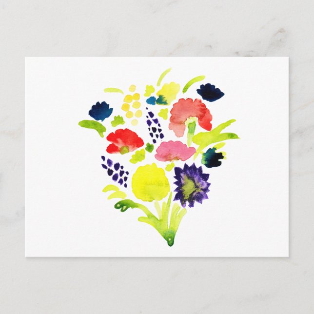 Carte Postale Beau bouquet de fleurs à l'aquarelle (Devant)