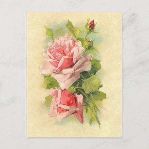 Carte Postale Beau Bouquet Rose Vintage de fleurs victoriennes