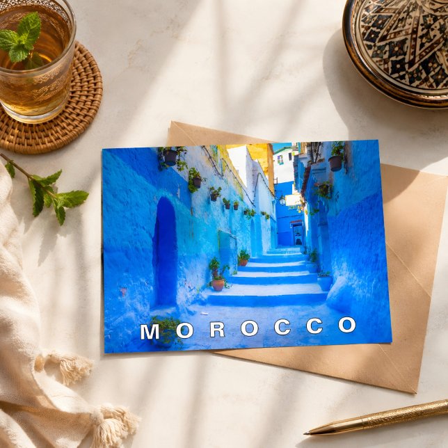 Carte Postale Beau Chefchaouen bleu Architecture marocaine (Morocco Chefchaouen Blue City. )