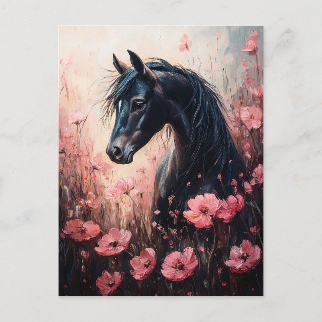 Carte Postale Beau Cheval Blush Fleur sauvage rose (Devant)