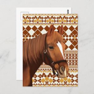 Carte Postale Beau cheval Brown sur Motif géométrique Terre