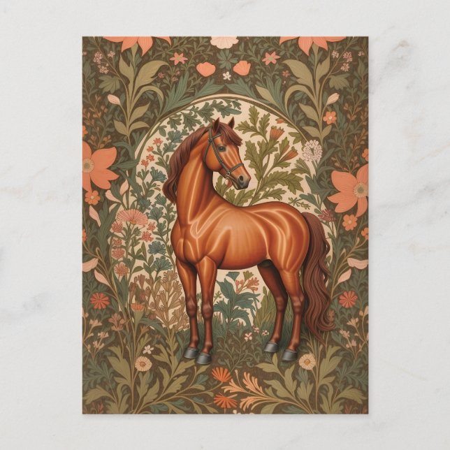 Carte Postale Beau Cheval Brun Inspiré de William Morris (Devant)